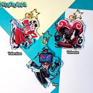 Llaveros Acrílicos: Hazbin Hotel Vees (Velvette, Valentino e Vox)