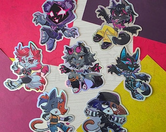 Holographic Vinyl Stickers : Wolfie, Raven, Highwire, Kimiko, Lupe, Cate , Meowskulls furry girls