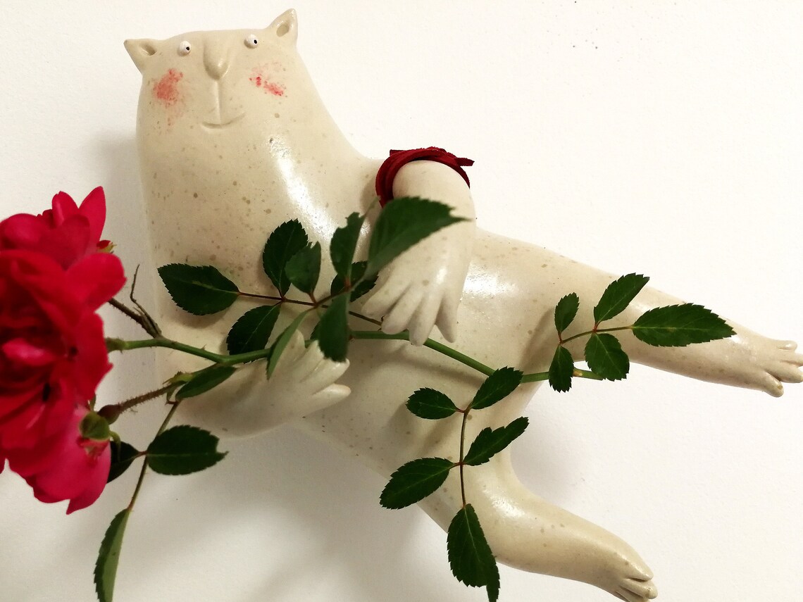Blushing Cat Wall Sculpture Ceramic Wall Art Cat Sculpture Etsy