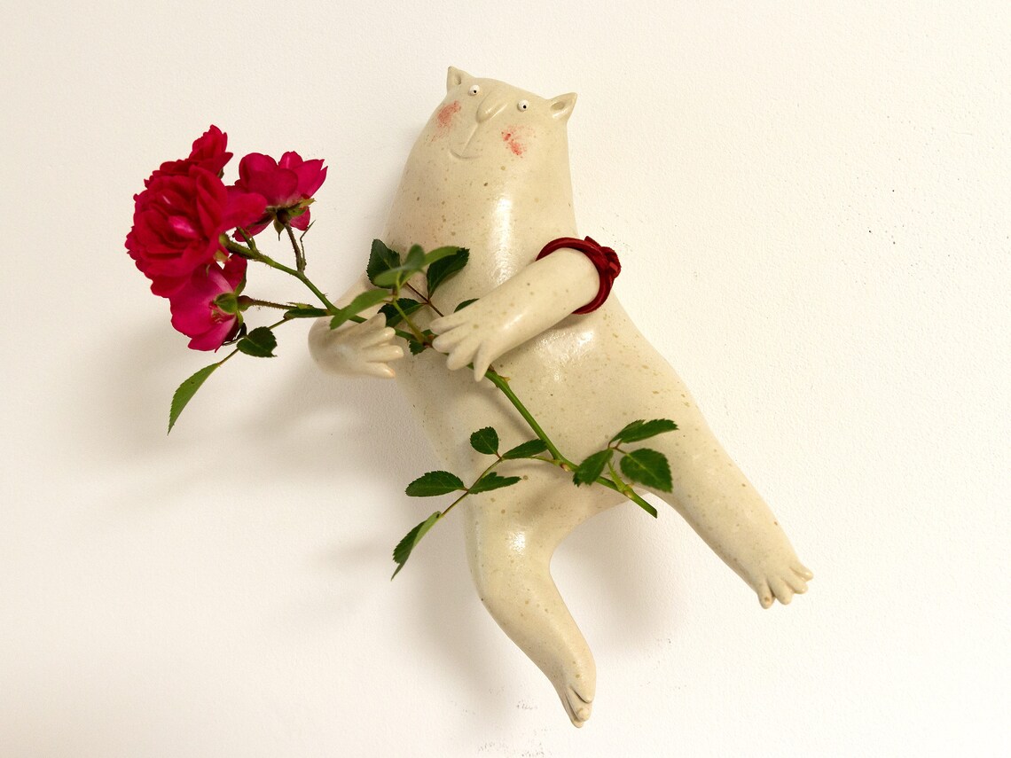 Blushing Cat Wall Sculpture Ceramic Wall Art Cat Sculpture Etsy