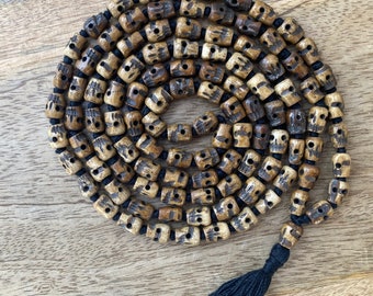 108 Kali Mala Dark Brown Bone Skull Prayer Beads, Skull Mala Beads, 108 Mala Beads, Skull Necklace, Kali Mala Beads, Goddess Kali Necklace