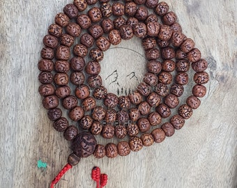 108 Natural Aged Dark Brown Rudraksha Seed Mala Prayer Beads, Sacred Rudraksha Japa Mala, Meditation Mala Rosary, Buddhist Mala