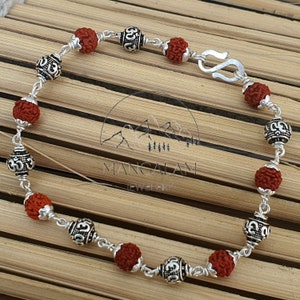 925 Sterling Silver Capped Rudraksha Beads Bracelet with Om Charm, Rudraksha Bracelet, Om Bracelet, Silver Bracelet