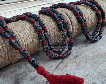108 Black Skull Prayer Beads Mala, Skull Meditation Mala, Hindu Goddess Kali Alter Beads, Skull Mala Necklace, Kali Mala Necklace