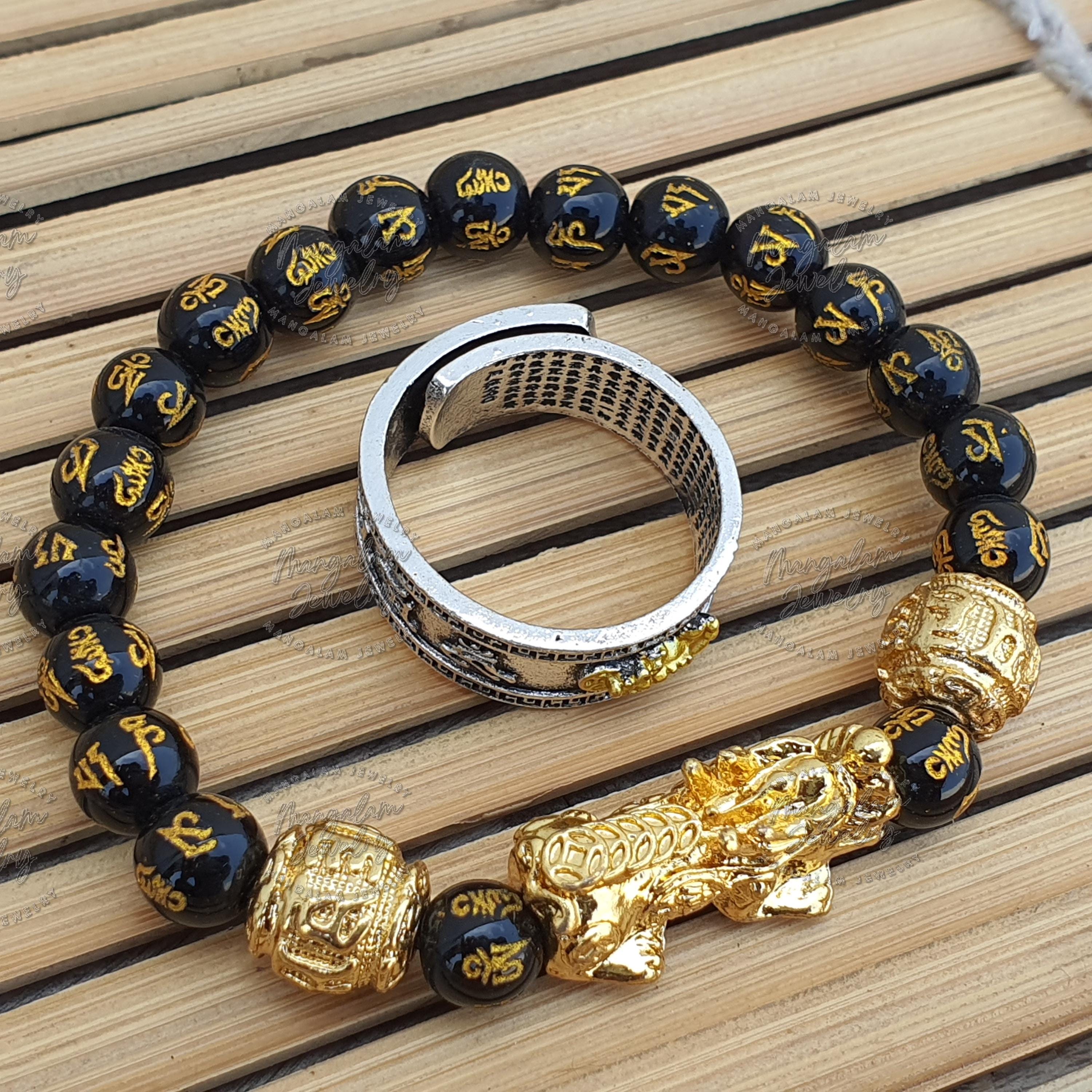 Collier Feng Shui Pixiu (Pi Yao) En Obsidienne Et Or - Pendentif Porte-Bonheur - Neuf Étiqueté