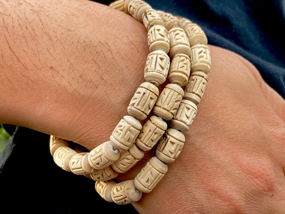 Natural Raw Holy Basil Tulsi Hand made Mala beads bracelet || Cylindrical Tulsi  Mala Bracelet || Holy Tulsi Basil Mala Bracelet || Tulsai