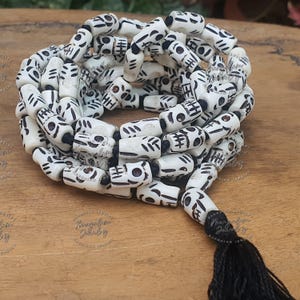 108 white Skull Prayer Beads Mala, Skull Meditation Mala, Hindu Goddess Kali Alter Beads, Skull Mala Necklace, Kali Mala Necklace