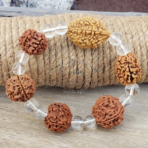 Rudraksha 2 3 4 5 6 7 Mukhi (Face) Beads with Sphatik Bead Bracelet- Lab Certified, Rudraksha Bracelet, Handmade Jewelry