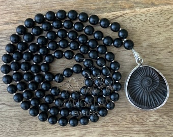 Shaligram Mala with Big Silver Shaligram Pendent ,Shaligram Necklace, Rosary Mala, Symbolic Necklace