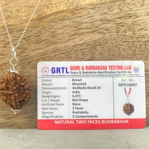 2 Mukhi Indian Rudraksha Bead -Lab Certified With Adjustable Cord, Spiritual Gifts, Two Faced Rudraksha Seed