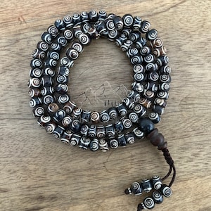 Inlayed Yak Bone Tibetan Mala, Kapala Prayer Beads, Protection Necklace, Buddhist Jewelry, Yoga Gifts, Handmade Jewelry