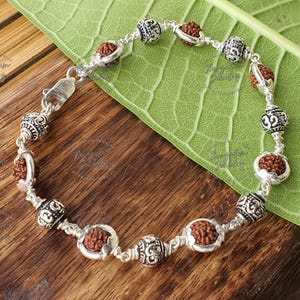 Om Charm Bracelet, 925 Sterling Silver Rudraksha Beads Bracelet, Rudraksha Bracelet,Om Bracelet, Sterling Silver Bracelet