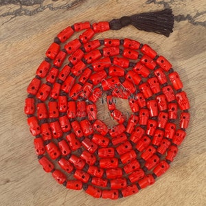 108 Red Skull Prayer Beads Mala, Skull Meditation Mala, Hindu Goddess Kali Alter Beads, Skull Mala Necklace, Kali Mala Necklace