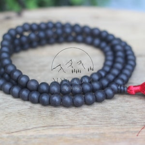 Matte Karungali Mala, Ebony Wood Mala, Wood Bead Necklace, Prayer Beads, Handmade Necklace