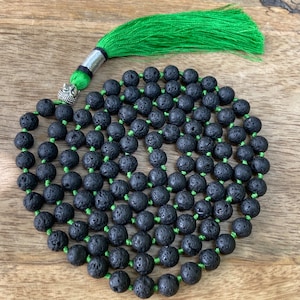 108 Black Lava Stone, Buddha Guru bead, hand knotted,108 Beads Mala, Prayer Mala, Yoga Mala