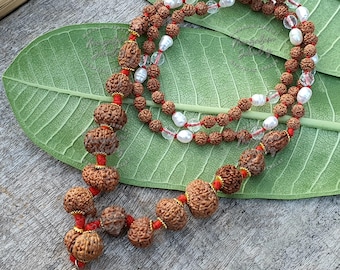 Siddh Mala - 1 a 14 cuentas Mukhi Rudraksha con Gauri Shankar y Ganesh Rudraksha, certificado por laboratorio de cuentas indonesias, joyería hecha a mano Siddha