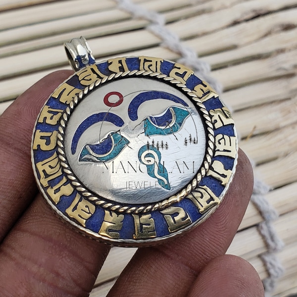 Buddha Eye Pendent With Buddha Mantra Written Om Mani Padme Hum Nepal Tibet-Zen Pendant -Sun Buddha Pendent