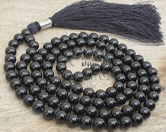 Mala en onyx noir 8 mm, collier en onyx noir, 108 perles de mala, mala noué à la main, perles de méditation, japa mala, cadeau pour amateur de yoga