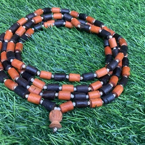Tulsi Mala 108 gebedskralen mala, geknoopte houten rozenkrans, tulasi mala, houten vatkraal mala-ketting, India Krishna mala, hindoe japa mala-kraal