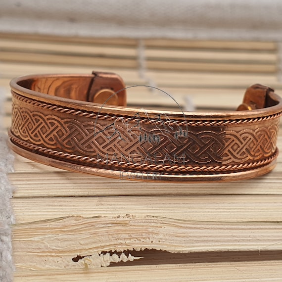 Celtic Copper Magnetic Bracelet, Hammered Cuff Bracelet for Pain