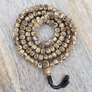 Inlayed Yak Bone Tibetan Mala, Kapala Prayer Beads, Protection Necklace, Buddhist Jewelry, Yoga Gifts, Handmade Jewelry