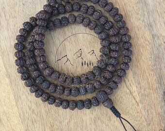 AAA Quality Natural Aged Dark Black Rudraksha Seed Mala Prayer Beads, Sacred Rudraksha Japa Mala, Meditation Mala Rosary, Buddhist Mala