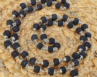 Black Rudraksha Mala - Rudraksha Necklace , Silver Rudraksha Mala Mala Rosary, Yoga Gifts