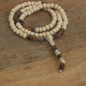 Yak Bone Skull Mala, Kapala Prayer Beads,  Radiant Yak Bone Mala with Five-Face Rudraksha Beads Tibetan Mala