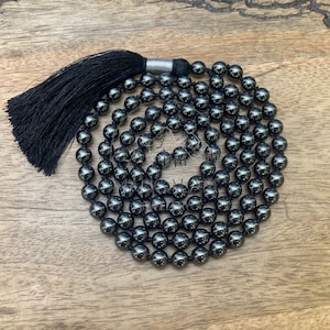 Magnetic Hematite Mala, Magnetic Hematite Necklace, 108 Beads, Gift For Yoga Lover, Statement Necklace