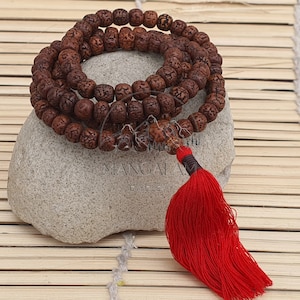 108 Natural Aged Rudraksha Seed Mala Prayer Beads, Sacred Rudraksha Japa Mala, Meditation Mala Rosary, Buddhist Japa Mala, Rudraksha Beads