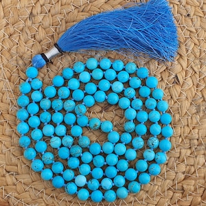Turquoise Stone Mala with Inalid Brass & Red Agate Beads, Prayer Bead, Japa Mala, Carnelian Japa Mala