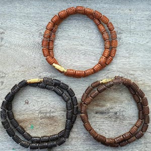 Radhe Radhe Engraved Tulasi Bead Necklace Kanthi, India Women Men Mala Religious Jewelry, Hindu Krishna Prayer Mala, Holy Basil Wood Bead