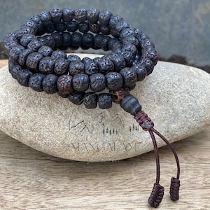 108 Natural Aged Dark Black Rudraksha Seed Mala Prayer Beads, Sacred Rudraksha Japa Mala, Meditation Mala Rosary, Buddhist Mala