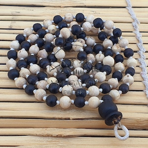 Tulsi Mala 108 Prayer Beads, Knotted Wood Rosary, Tulasi Mala, Round Wood Bead Mala Necklace, India Krishna Mala, Hindu Japa Mala Beads