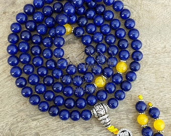 AAA Lapis Lazuli Stone Japa Tibetan Mala, Prayer Bead, Prayer Mala, Endless knot, Om Mani Padme Hum