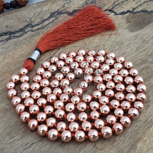 Copper Beads Mala, 108 beads Mala, 100% Copper Mala, 8mm Copper Bead Necklace, Copper 108 Beaded Healing Mala, Copper Healing Necklace