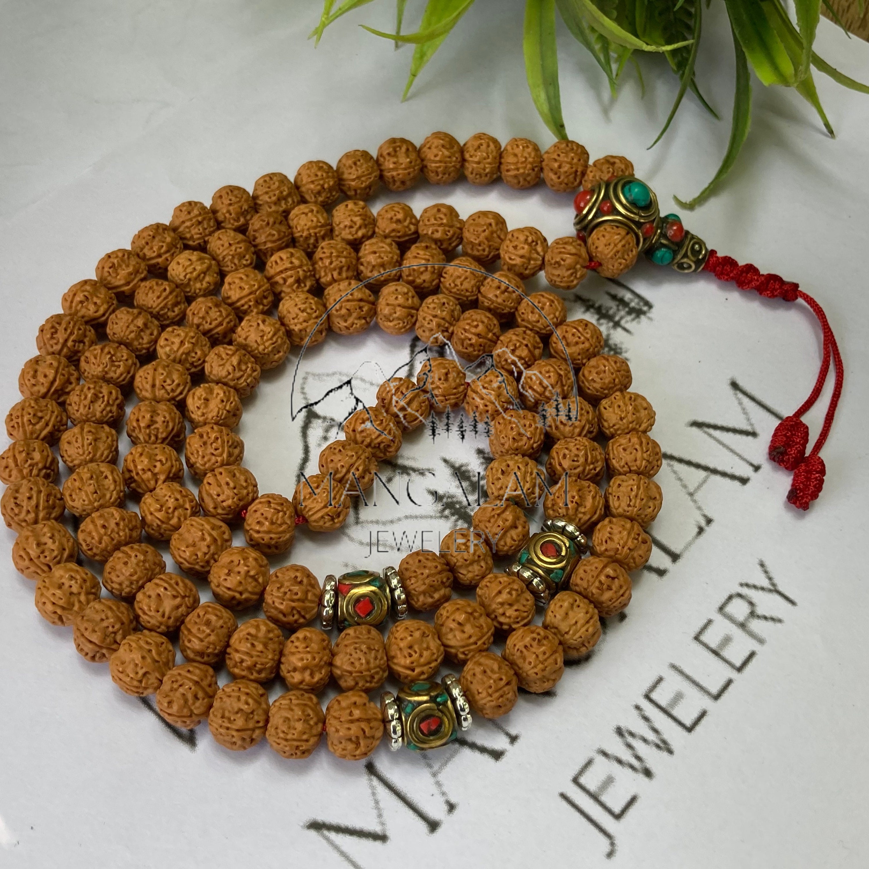 Mini Mala Prayer Beads 36 | 5 Mukhi Rudraksha | Malachite | Kriya Yoga |  Spiritual Yoga Jewelry | Japa Mantra Meditation | AUM Charm