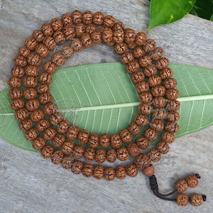 108 Natural Aged Brown Rudraksha Seed Mala Prayer Beads, Sacred Rudraksha Japa Mala, Meditation Mala Rosary, Buddhist Mala