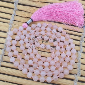 Rose Quartz Mala, Rose Quartz Necklace For Love & Friendship, Rose Quartz Stone Healing Necklace, Prayer Bead Necklace-Meditation