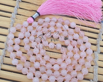 Rose Quartz Mala, Rose Quartz Necklace For Love & Friendship, Rose Quartz Stone Healing Necklace, Prayer Bead Necklace-Meditation