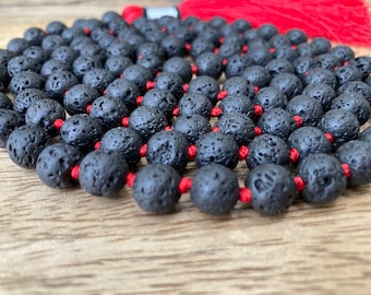 Lava Mala, Hand Knotted Mala, Prayer Beads, Lava Necklace, 108 Mala Beads, Statement Necklace, Gift For Yoga Lover, Handmade Jewelry