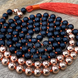 Copper Hematite and Black Matte agate mala, Hematite Mala, Black Matte Agate Mala, Money Attractor Mala, Statement Necklace, yoga Gift