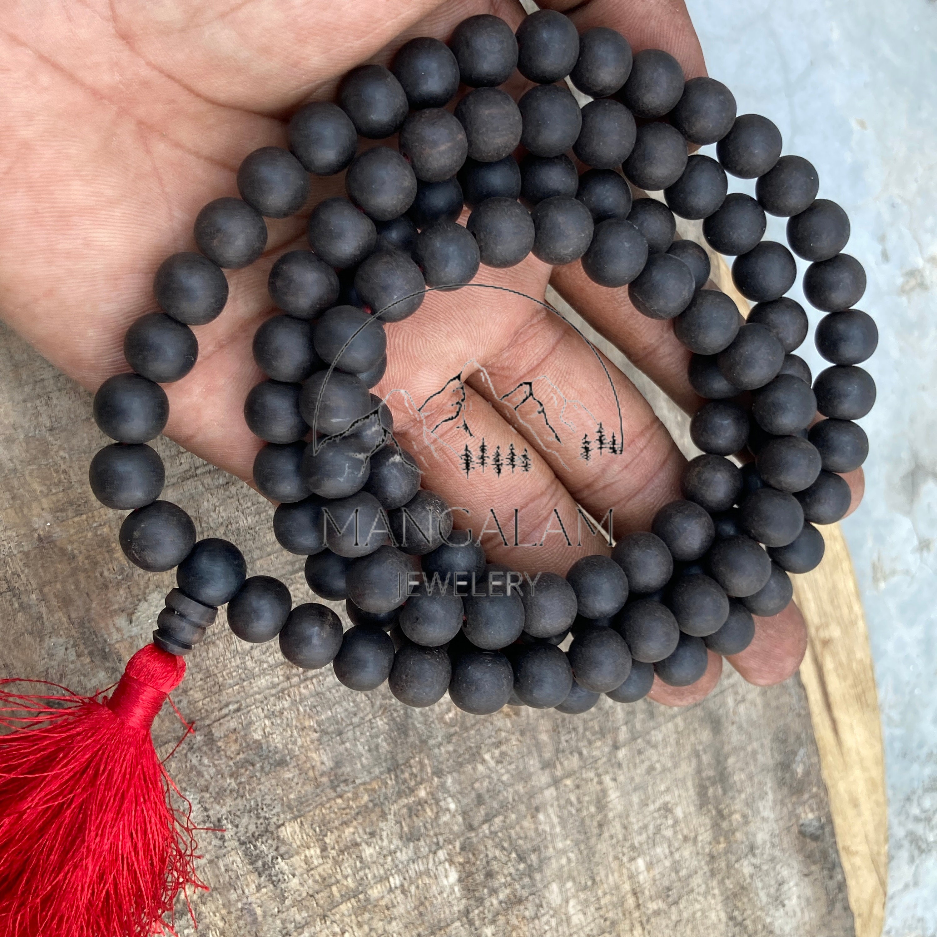 Matte Karungali Mala 10MM With Bracelet Ebony Wood Mala Wood