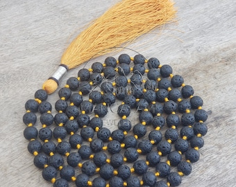 Lava Mala For Inner Peace, Hand Knotted Mala, Prayer Beads, Lava Necklace, 108 Mala Beads, Statement Necklace, Gift For Yoga Lover