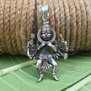 25 Silver 8-Armed Narasimha Pendant | Ugra Narasimha Necklace | Hindu God Vishnu Jewelry | Spiritual Amulet | Protection for Men & Women