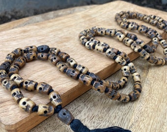 108 Light Brown Skull Prayer Beads Mala, Skull Meditation Mala, Hindu Goddess Kali Alter Beads, Skull Mala Necklace, Kali Mala Necklace