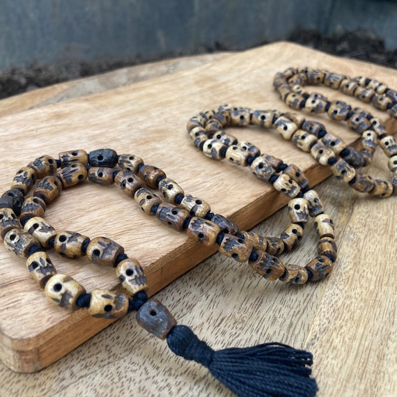 108 Light Brown Skull Prayer Beads Mala, Skull Meditation Mala