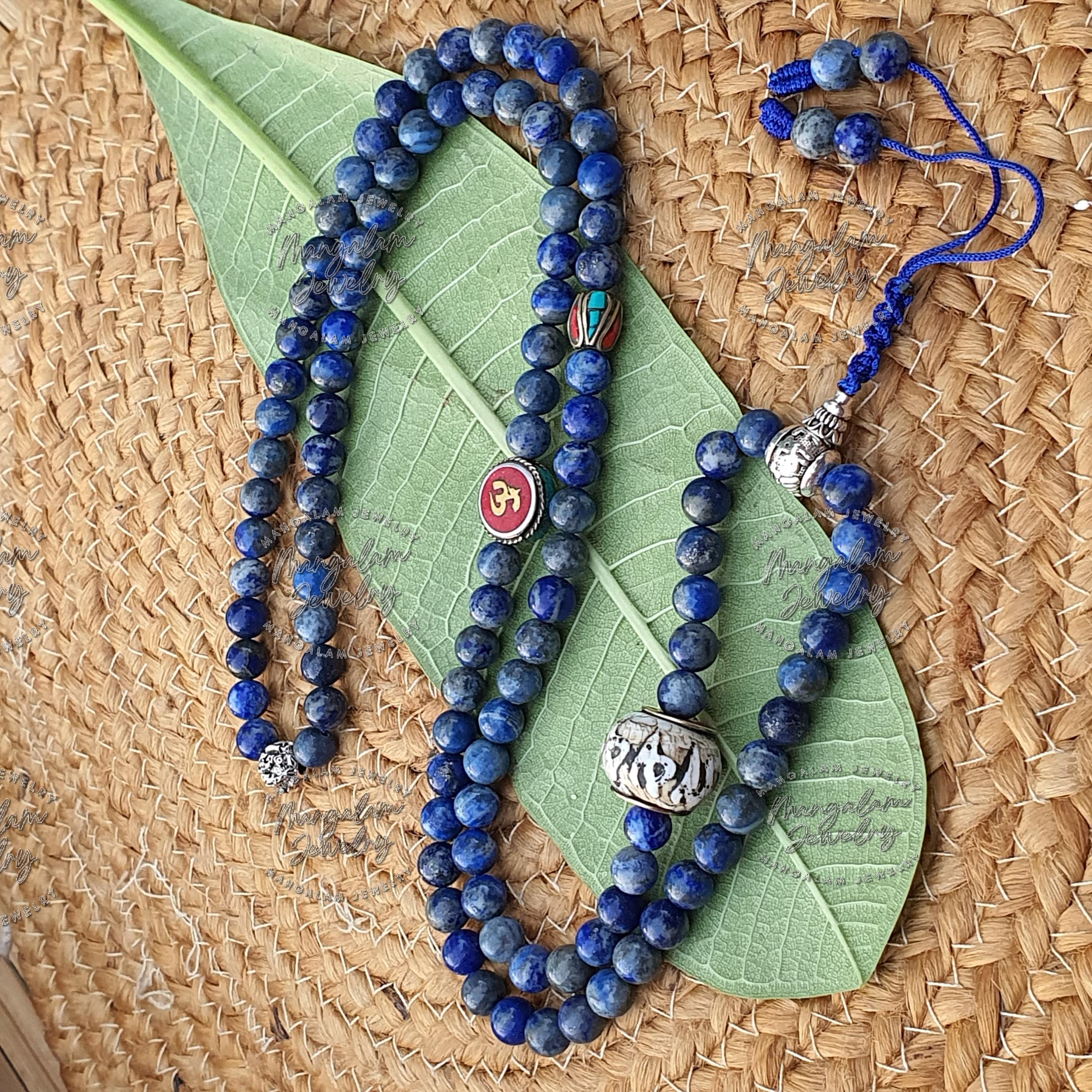 Collana Mala Tibetana In Lapislazzuli Blu Naturale - Perline Da 6/8/10 Mm Con Nappa - Fatta A Mano