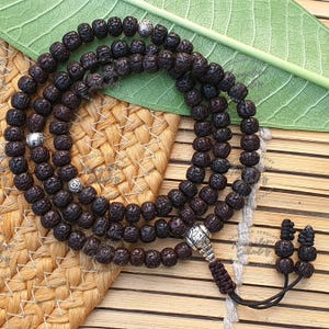 108 Natural Aged Dark Black Rudraksha Seed Mala Prayer Beads, Sacred Rudraksha Japa Mala, Meditation Mala Rosary, Buddhist Mala