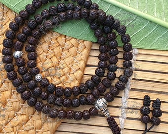 108 Natural Aged Dark Black Rudraksha Seed Mala Prayer Beads, Sacred Rudraksha Japa Mala, Meditation Mala Rosary, Buddhist Mala